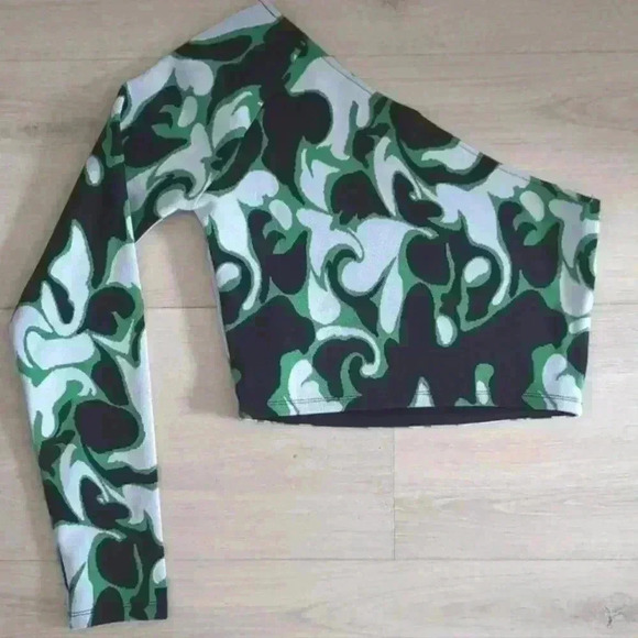 ZARA | Black/Green/Grey One Shoulder O-Ring Knit Top Size Medium - Picture 4 of 5